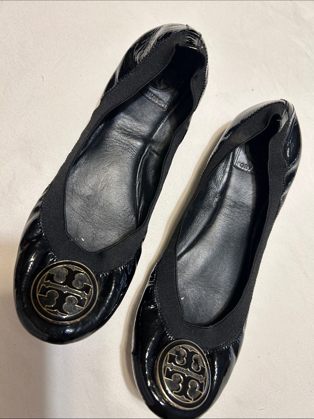Tory Burch Black Patent Leather Logo Ballet Flats